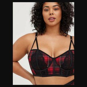 Torrid Plus Size Woman Bra Plus Size PLAID STRAPPY BRALETTE Bra Black Red